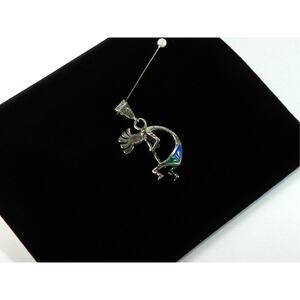 Vintage Opal and Lapis Inlay Kokopelli Pendant Sterling Silver